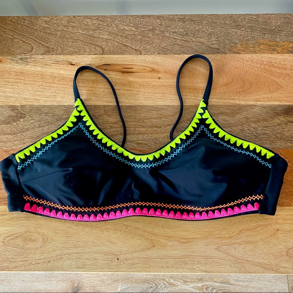 Black Bikini Top w/ neon embroidery